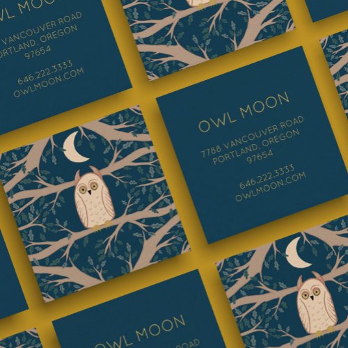 Owl Moon Mystical Magical Boho Colorful Square Business Card