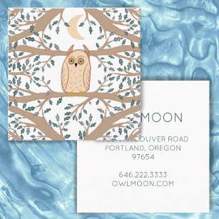 Owl Moon Mystical Magical Boho Cute  Square Business Card