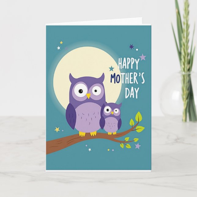 Owl Mothers Day Scene Greeting Card (Front)