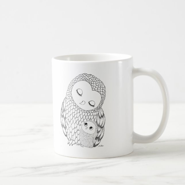 Owl Mug Owl mom & Baby Ink Drawing Owl Art Mug (Right)