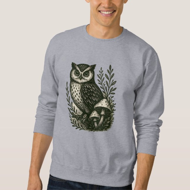 Owl & Mushroom T-Shirt – Mystical Woodland Gothic Sweatshirt (Front)