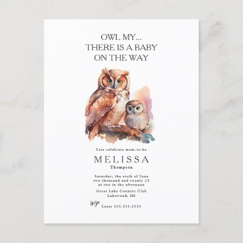 Owl My  Cute Baby Shower invitation Postcard