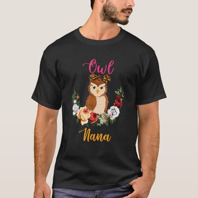 Owl Nana Floral Owl Bow Tie Lover Mother's Day T-Shirt (Front)