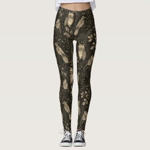 Owl Nature Bird Art in Brown Leggings