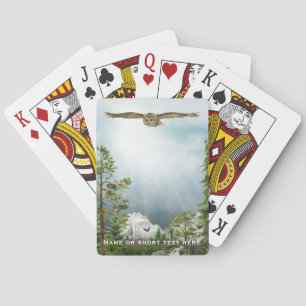 Owl Nature Lover Mountain Landscape with Monogram Poker Cards