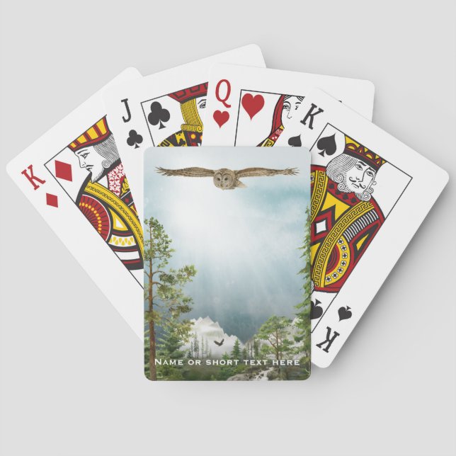 Owl Nature Lover Mountain Landscape with Monogram  Poker Cards (Back)