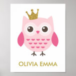 Owl Nursery Art For A Girl Poster at Zazzle