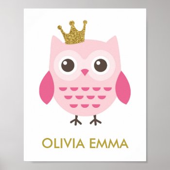 Owl Nursery Art For A Girl Poster by MinaStudio at Zazzle