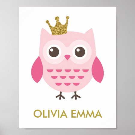Owl Nursery Art For A Girl Poster