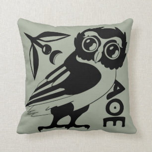 Owl of Minerva Pillow, Green/gray(#a3ac99) Throw Pillow
