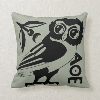 Owl of Minerva Pillow, Green/gray(#a3ac99) Throw Pillow