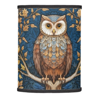 Owl on a branch blue autumn background art nouveau lamp shade