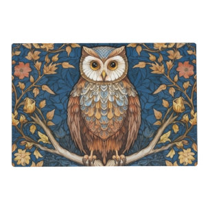 Owl on a branch blue autumn background art nouveau placemat