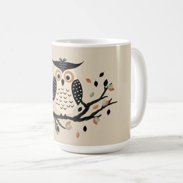 Owl on a Branch Coffee Mug (Front Right)