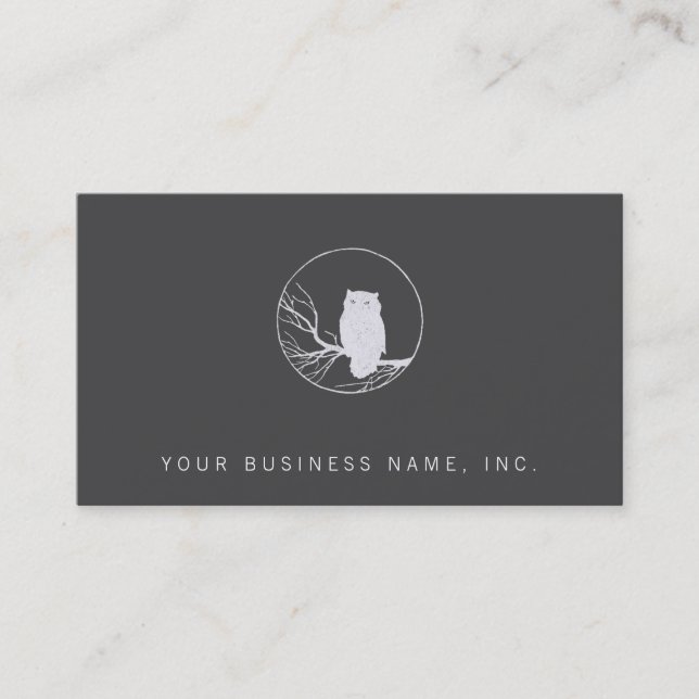 Owl on a Branch in a Circle Business Card (Front)