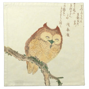 Owl on a branch - Japanese Fine Art Cloth Napkins