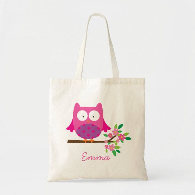 Owl on a Branch Personalized Bag Tote for Girl (Front)
