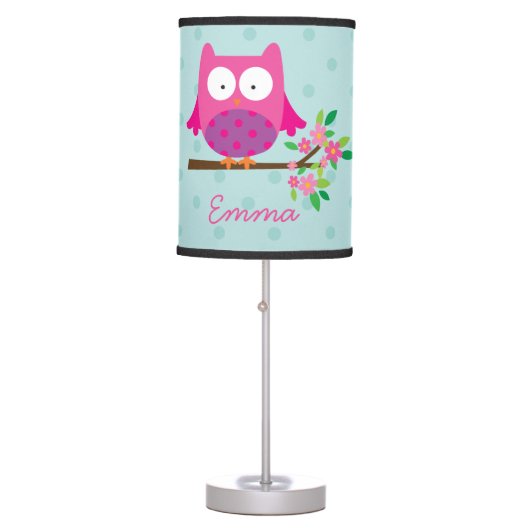 Owl on a Branch Personalized Table Lamp for Girl (Front)