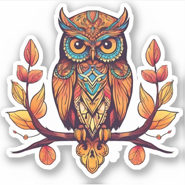 Owl on a Branch Sticker (Front)