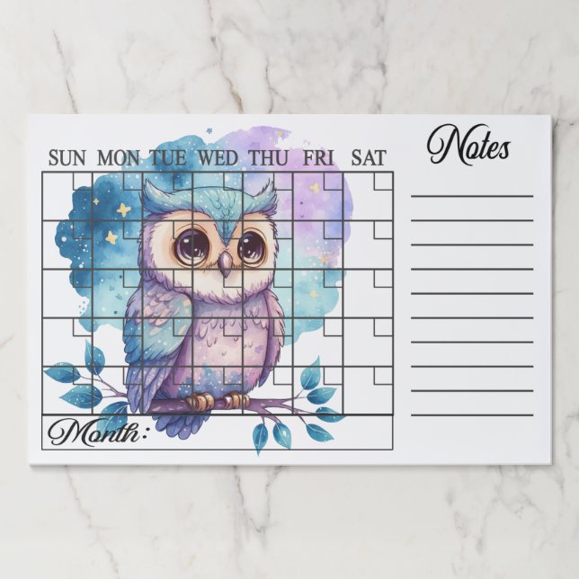 Owl On A Branch Tearaway Sheet Calendar Paper Pad (Front)