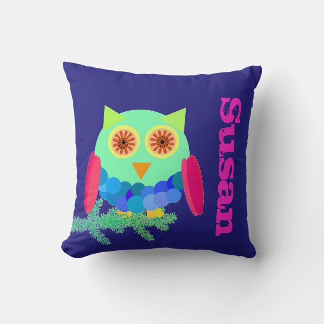 Owl on a Branch Throw Pillow (Front)