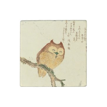 Owl on a branch - Vintage Fine Art Marble Magnet
