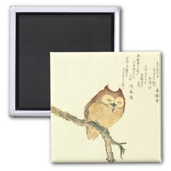 Owl on a branch - Vintage Japanese Fine Art Magnet