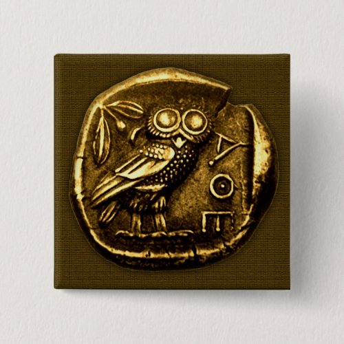 Owl on ancient greek coin pinback button