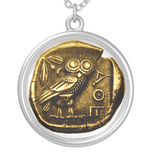 Owl on ancient greek coin silver plated necklace
