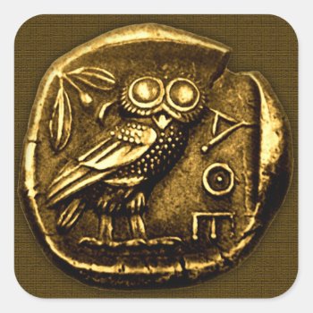 Owl On Ancient Greek Coin Square Sticker by YANKAdesigns at Zazzle