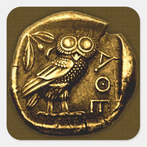 Owl on ancient greek coin square sticker