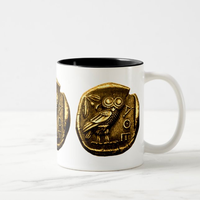 Owl on ancient greek coin Two-Tone coffee mug (Right)