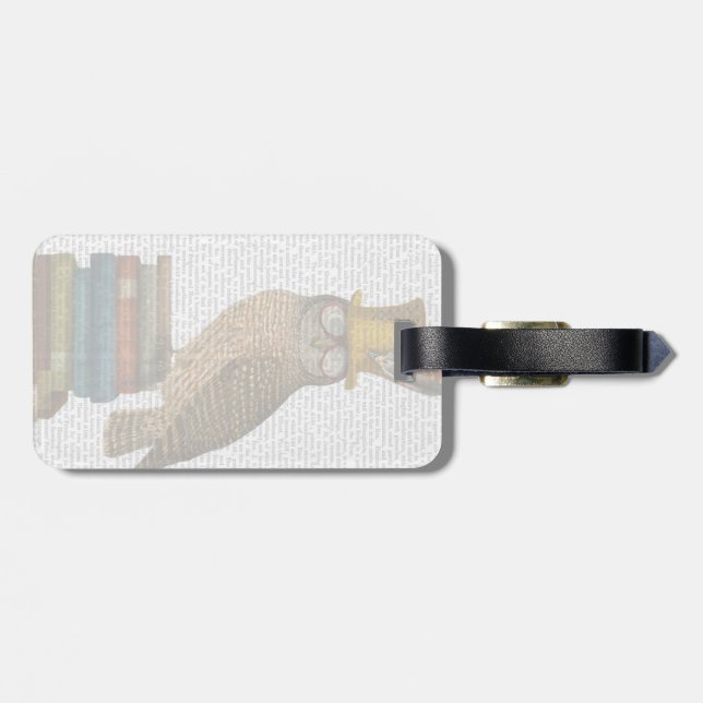 Owl On Books Luggage Tag (Back Horizontal)
