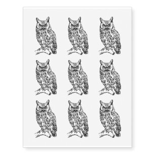 Owl on Branch Animal Nature Design Temporary Tattoos