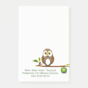 Owl on Branch Custom Teacher's Note Pad