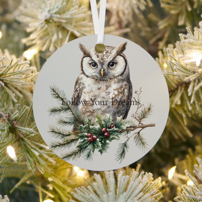 Owl on Branch  Metal Ornament (Insitu)
