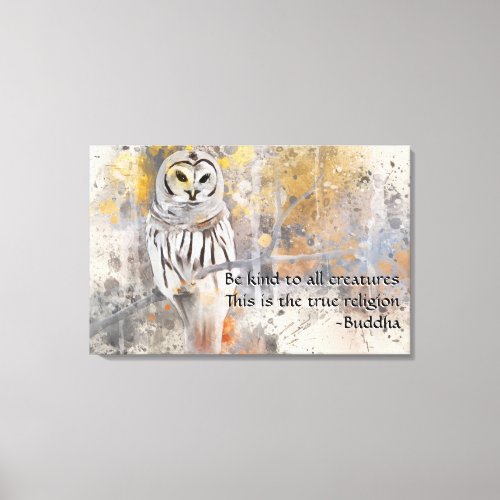 Owl on Branch Watercolor Painting Buddha Quote Canvas Print