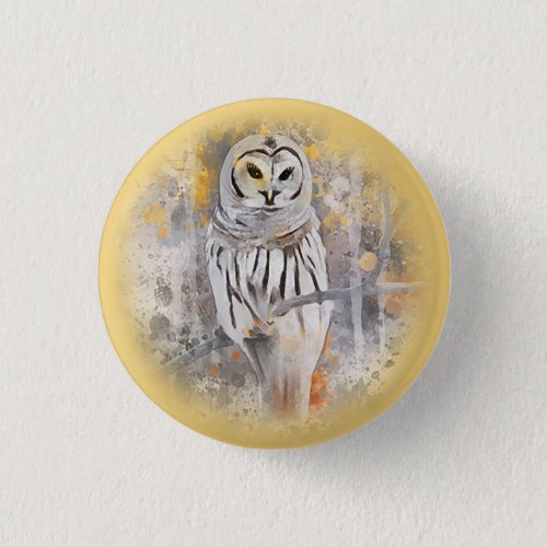 Owl on Branch Watercolor Woods Forest Button