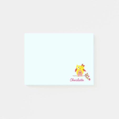 Owl on branch with Pink Flowers Personalized Name Post_it Notes