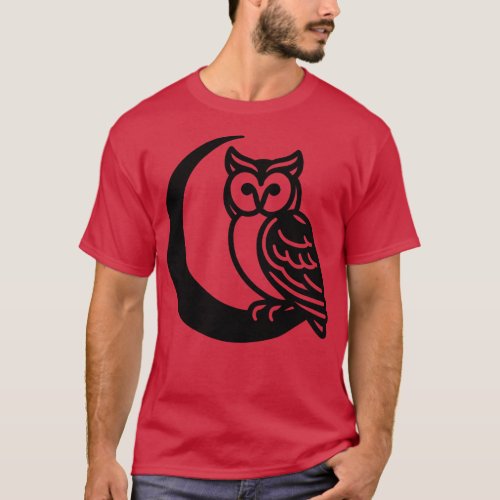 Owl on Crescent Moon T_Shirt