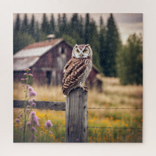 Owl On Fence Post Jigsaw Puzzle