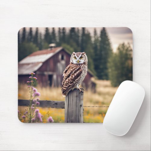 Owl On Fence Post Mouse Pad