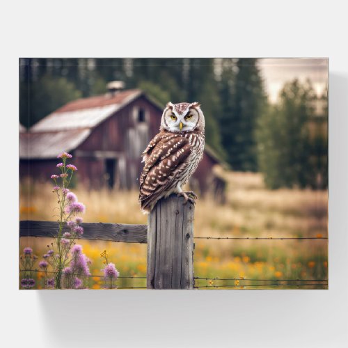 Owl On Fence Post Paperweight