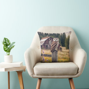 Owl On Fence Post Throw Pillow