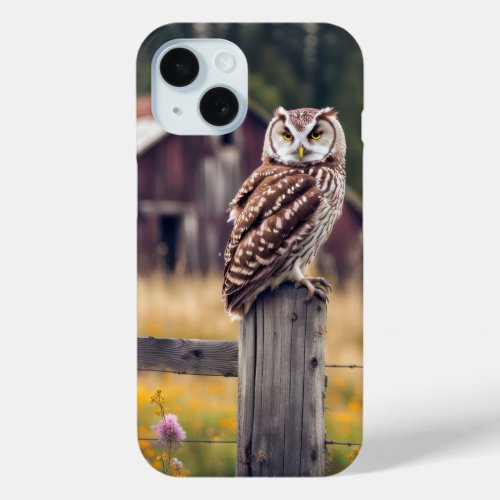 Owl On Old Fence Post iPhone 15 Case