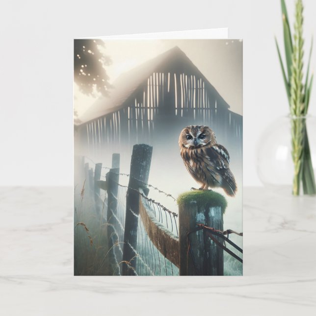Owl On Old Fence Post For Birthday Card (Front)