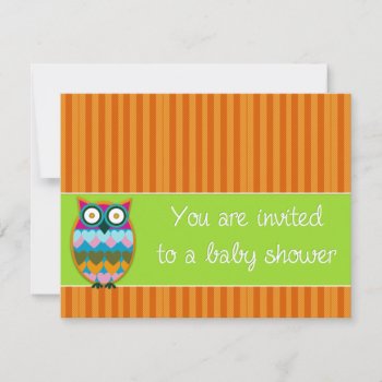 Owl On Orange Stripes Baby Shower Invitation by dbvisualarts at Zazzle