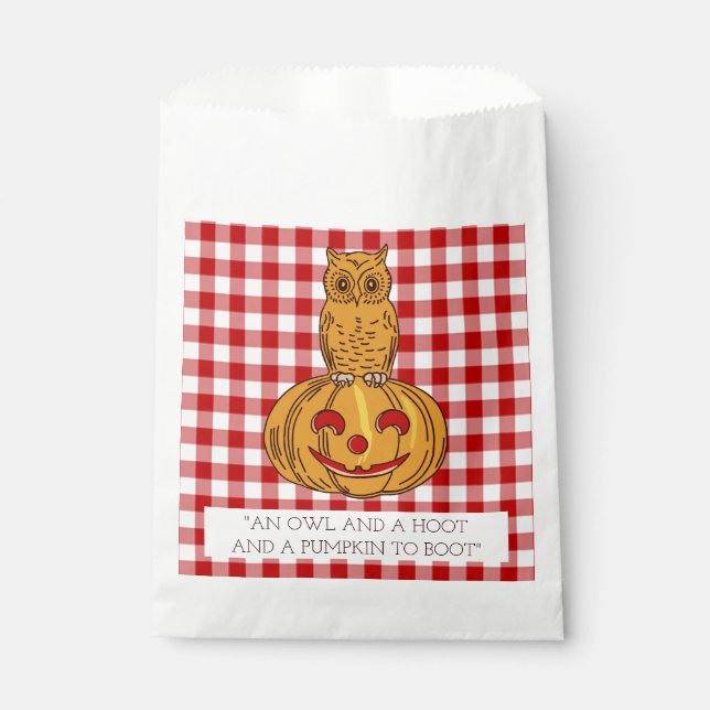 Owl on Pumpkin Gingham Pattern Favor Bags (Front)