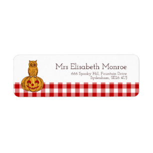 Owl on Pumpkin Gingham Pattern Label