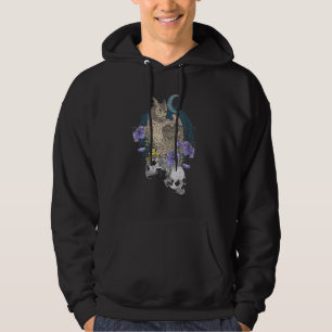 Owl On Skulls With Purple Flowers Moon Distressed Hoodie